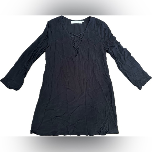 ASTR the Label Lace-Up Bell Sleeve Shift Black Mini Dress - Picture 3 of 8